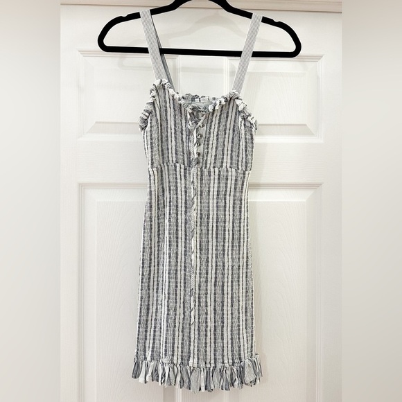 Sincerely Jules Striped Smocked Ruffle Hem Coastal Bodycon Mini Dress sz XS - Picture 5 of 8